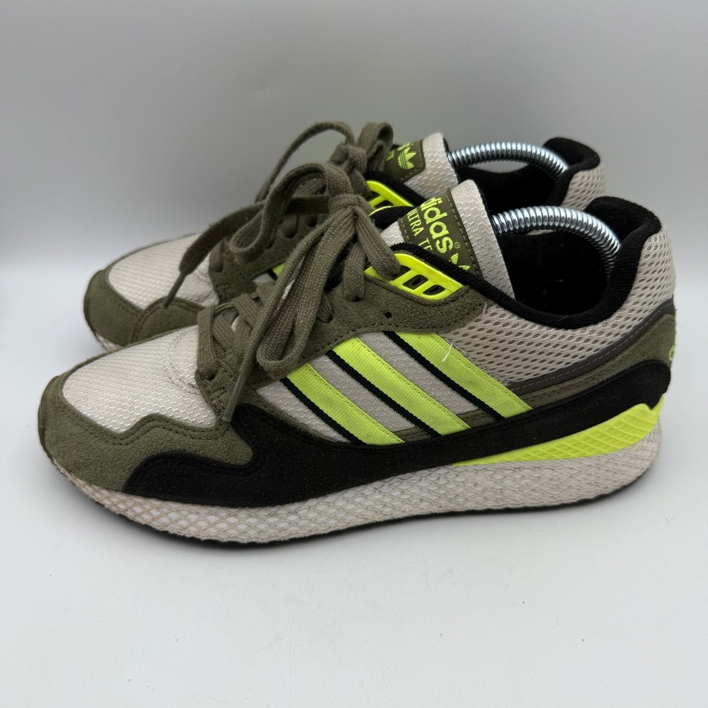 Adidas Ultra Tech Shoes Mens 8 Olive Green Neon Yellow BD7937 Retro Sneakers